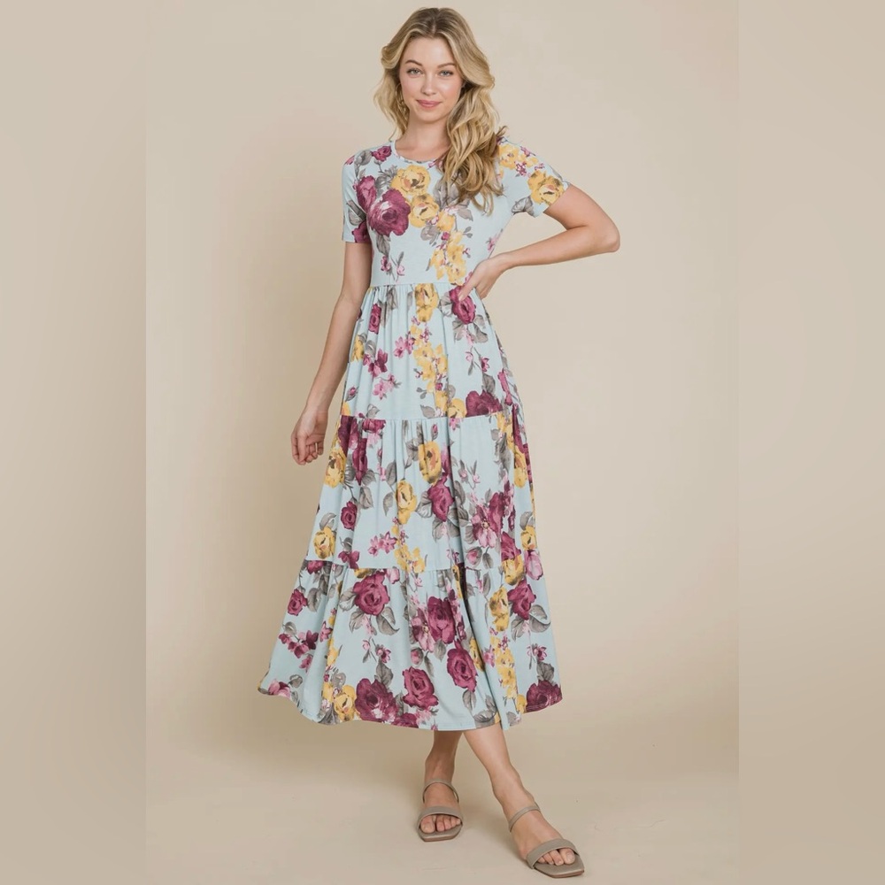 Light Blue Floral Maxi Dress